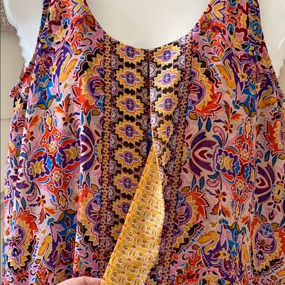 Sheer Zac & Rachel tank top Boho multicolor blue pink flowing casual size S - Picture 7 of 8